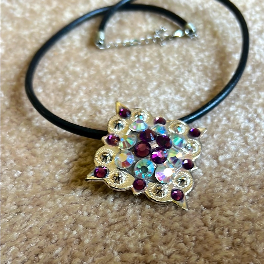Elegant western concho Silver and Purple Pendant Necklace